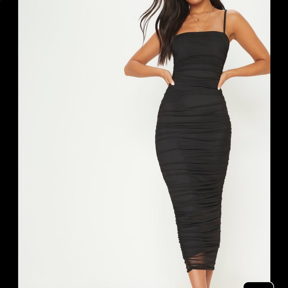 Black ruched bodice dress